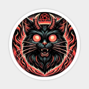 Evil Cat with Horns and Pentagram Magnet